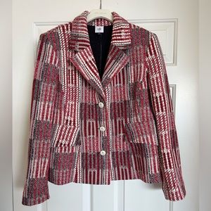 CAbi patchwork blazer. Beautiful red, white and blue lovely woven fabric, sz Med